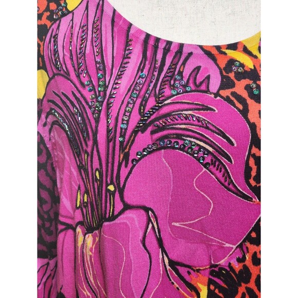 Peter Nygard Embellished Top Size XL Bright Floral Comfort - Picture 2 of 7